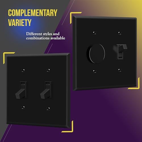 ENERLITES Double Toggle Switch Cover, Two Gang Light Switch Wall Plate, Standard Size 2-Gang 4.5" x 4.5", Unbreakable Polycarbonate Thermoplastic, UL Listed, 8812-BK, Black by ENERLITES - Image 6