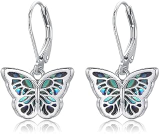 Butterfly Earrings for Women Sterling Silver Butterfly Dangle Drop Leverback Earrings Hypoallergenic Butterfly Jewellery Gifts for Women Girls