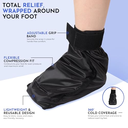 Image of SandPuppy Footcool- Foot Ice Pack Wrap for Sprained Ankle and Surgery Recovery, Reusable and Comfort 360 Degree Cooling Compression Wrap for Chemotherapy and Neuropathy, Plantar Fasciitis, Heel Spurs, Achilles, Tendonitis, Sore Feet Injuries, Gout, One Size (Black)