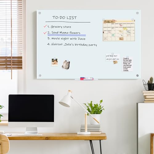 maxtek Magnetic Glass Dry Erase White Board, 48" x 36" Frameless Glass Board for Wall Mounted, Includes 5 Magnets, 3 Markers and 1 Eraser for Classroom Home, Office Supplies (White) - Image 7