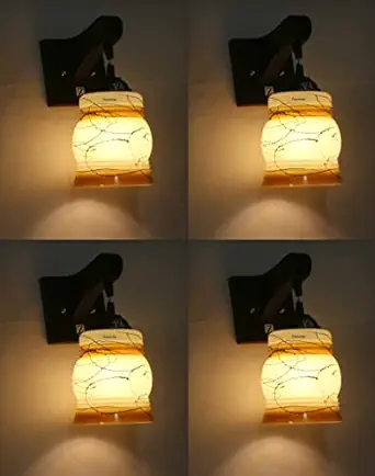 ONECYA ROYAL FANCY Round Wooden Wall Light/Wall Hanging Lamp for Bedroom, Pendant Light Indoor and Outdoor Electric (Pack of 4) Downcya0142