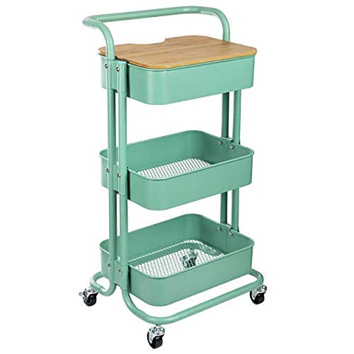 Produktfoto von ONVAYA® Servierwagen Toni | Mint | Küchenwagen mit Arbeitsplatte | Rollwagen für Küche, Bad, Wohnzimmer |&hellip;