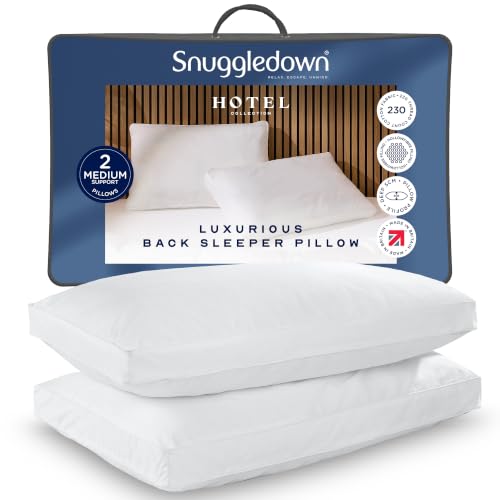 Image of Snuggledown Hotel Collection Back Sleeper Pillows 2 Pack - Supportive & Breathable Boxed Pillow for Back Sleepers | Cotton Cover, UK-Made, Non-Allergenic, Machine Washable (43 x 69cm)