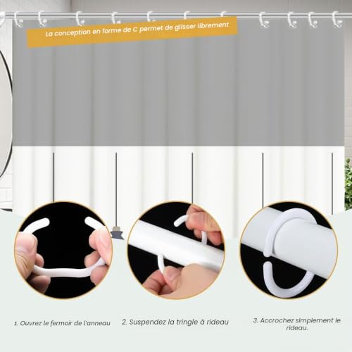 Anneaux rideau douche C 24 pcs blanc - Aeuezxx
