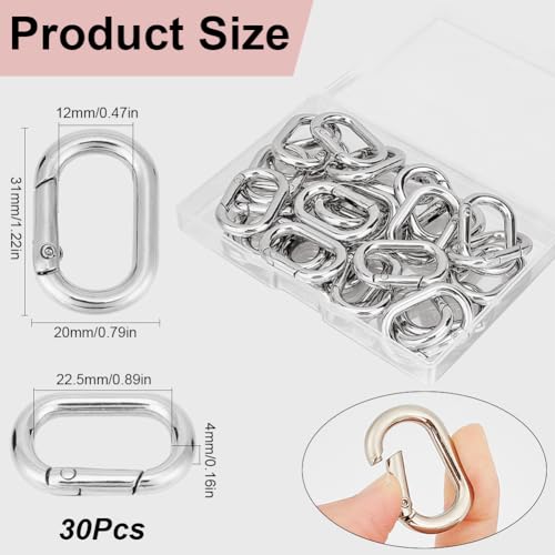 SOFPLATE 1 Box 30Pcs Spring Oval Carabiner Small Key Chain Hooks Bulk Hypoallergenic Zinc Alloy Square Open Silver Trigger Rings for jewellery Making Supplies Purse Keychain Lanyard Bags DIY Crafts - Image 2