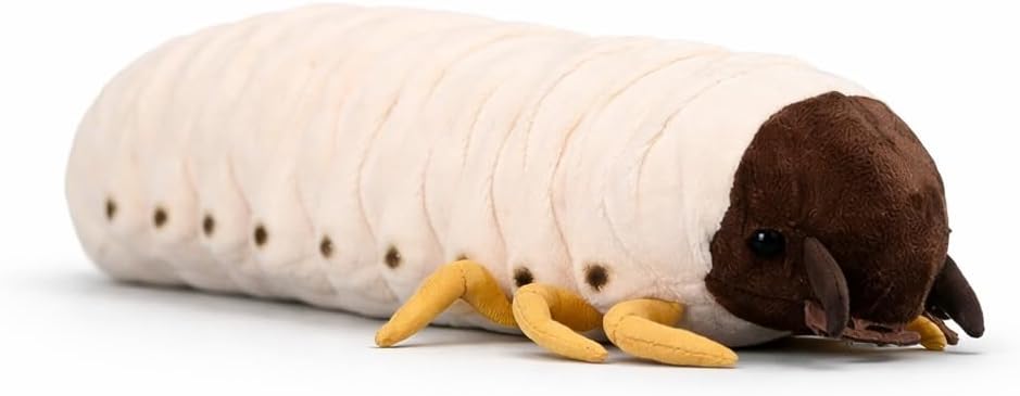 Giant Realistic Grub Worm Plush Toy 13.7 Inch Lifelike Insect Stuffed Animal for Nature Displays