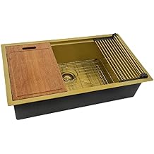 Ruvati 33 inch Workstation Satin Gold Matte Brass Stainless Steel Undermount Kitchen Sink Single Bowl - RVH6533GG