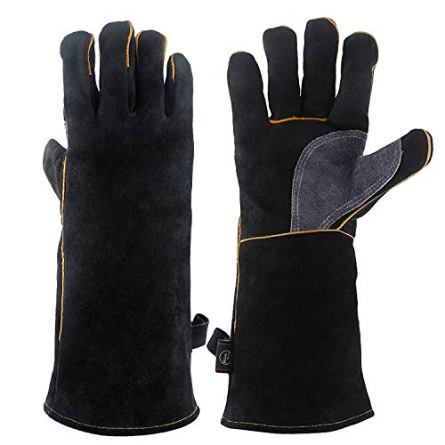 Image of Kim Yuan Extreme Heat/Fire Resistant Gloves Leather with Kevlar Stitching, Mitts Perfect for Welding/Oven/Grill/BBQ/Mig/Fireplace/Stove/Pot Holder/Tig Welder/Animal Handling