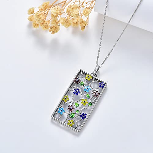 Jkr Sterling Silver Enamel Flower Necklace Square Boho Floral Pendant Necklace Mother's Day Birthday Gifts For Women Mom Girls Her Daughter #TOP5