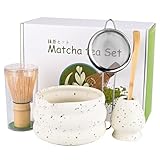 LustLocke 5 Stück Matcha Set, Matcha-Schale mit Ausguss, Matcha Tee Set mit Bambusbesen, Filterlöffel, Sieb und Matcha-Löffel für Matcha-Zubereitung, Geschenkidee für Tee-Liebhaber&Einsteiger