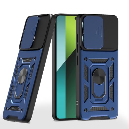 Image of Outlouders Back Cover for Redmi Note 13 Pro 5G / Poco X6 5G | D10 Tough Armor 360 Protection Case with Sliding Camera Shield & Ring Holder Stand Bumper Case (Blue)