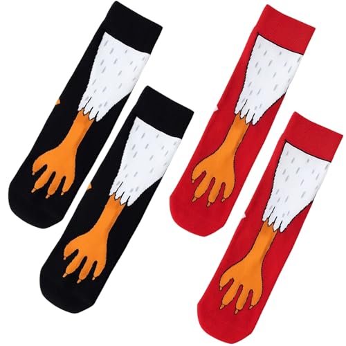 Yuwnd 2 Paar Chicken Leg Socks, Hühner Hässliche Socken, Feet Hühnerbein Socken, Sockens Hühnerbeine Lustige Kostüme Geschenke Witzige für Damen Herren Faschingskostüm (Rot & Schwarz)
