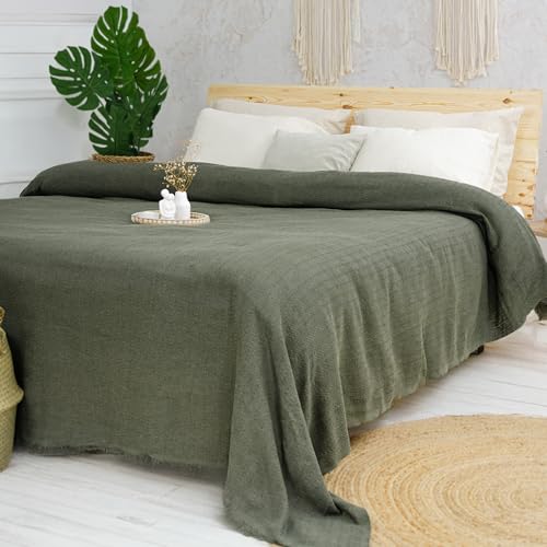 Milam London Couvre-lit king size, en coton, pour canapés de grandes dimensions, couvre-lit king size, 220 x 240 cm, vert olive