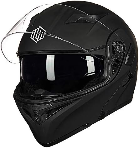 ILM Motorcycle Dual Visor Flip up Modular Full Face Helmet DOT with 7 Colors (M, Matte Black) - 2
