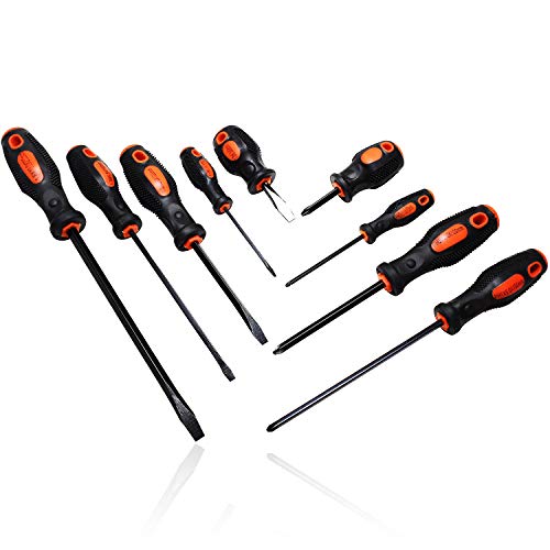9 Piece Rubber Handle Screwdriver Set - Phillips and Flat Head Screwdrivers