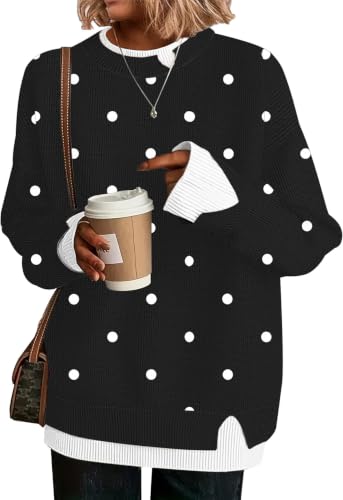 Womens Sweaters Fall Clothes Fashion 2026 Sweater School Teacher Outfits | Disamer Womens Sweater,Polka Dot Cowboy Chic Knit Cozy Sweater,Patchwork Pullover Tops,Layered Winter Oversized Sweaters