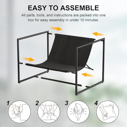 Fahomiss Mid Century Modern Accent Chair, Metal Framed Armchair, Sling Accent Chair with Microfiber Fabric Upholstery for Living Room Bedroom Home Office, Minimalist Style(Black)
