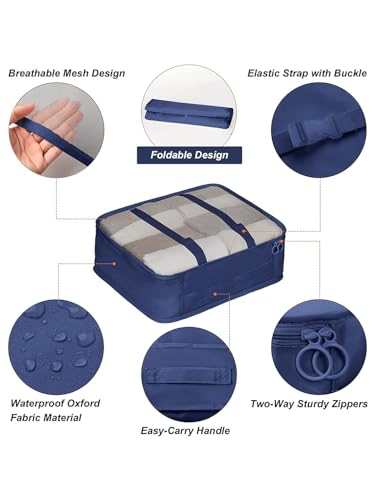 Image of 7 Pcs Packing Cubes for Travel Travel Organizer Bags for Luggage and Clothes Space Savers Bags Suitcase with Cubes Clothes Storage Bag and Luggage Packing Organizers-Blue