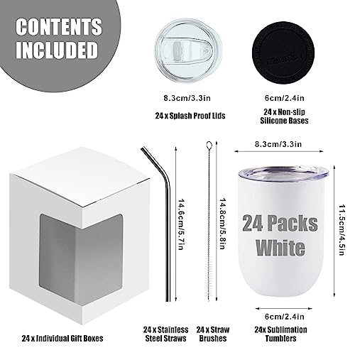 BetterSub 12oz Sublimation Straight Wine Tumblers Blanks Double Wall Insulated Stainless Steel Tumblers Bulk Sublimation Tumbler Cup with Lid, Metal Straw, Brush, Display Box, 24 Pack by BetterSub - Image 2