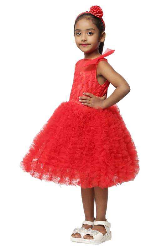 Image of SOFYANA Baby Girl Fluffy Flower Kid Red Bow Cake Lace Christmas Tutu Frock Birthday Party New Year Princess Dress for Girls Clothes 2-3 Years Kidswear