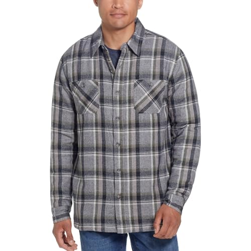 Weatherproof Vintage Mens Hooded and Non-Hooded Sherpa Lined Soft Brushed Plaid Flannel Button-Down Shirt Jacket