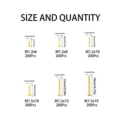 Rrina 1200Pcs Small Tiny Nails Carbon Steel Brass Plated for Wooden DIY Micro Mini Nails M1.2/1.5 Assortment Kit 6 Sizes - Image 3