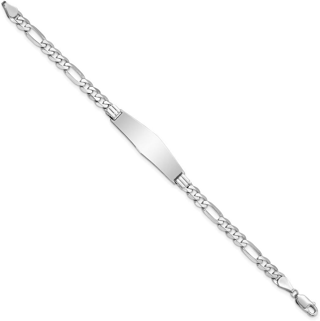 JewelryWeb 9.6mm 14k White Gold Figaro Link Soft Diamond Shape ID Bracelet Identification Bracelet for Women