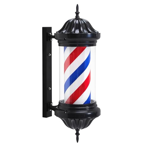 Barberpub Barber Pole Barbierstab, Barbershop Friseurstange mit LED Leucht Salon Einrichtung, Drehbar Stange Friseursalon, Rot Weiß Blau Salon Säule, 70CM Barbier Stange Licht, Energie Sparen L054BC
