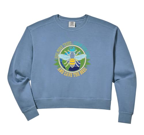 Womens Hug More Trees Clean Seas Save Bees Nature Lover Earth Day Comfort Colors Crop Sweatshirt