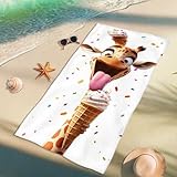 Funny Giraffe Ice Cream Microfiber Beach Towel Cute Cartoon Animal Bath Towel, Quick Dry Absorbent Sand Free Lightweight Beach Blanket, Summer Vacation Pool Gym Essentials 70x35 Inch