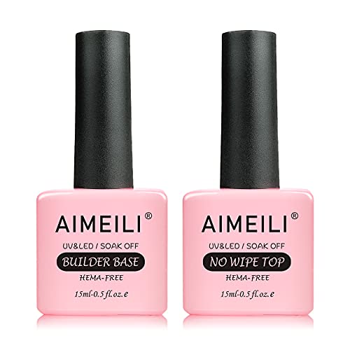 Aimeili Soak Off Hema-Free Gel Nail Polish Builder Base And No Wipe Top Set - 2 X 15Ml #TOP17