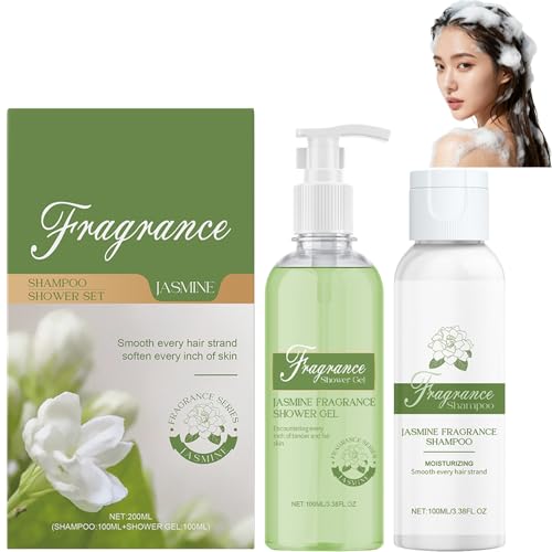 Image of Jasmine Shower Gel & Shampoo Set, Deeply Moisturising Body Wash and Gentle Hair Cleanser, Long-Lasting Jasmine Scent, Strengthens Hair, For Women & Men For Dry & Sensitive Skin, Daily Use (1 Set)