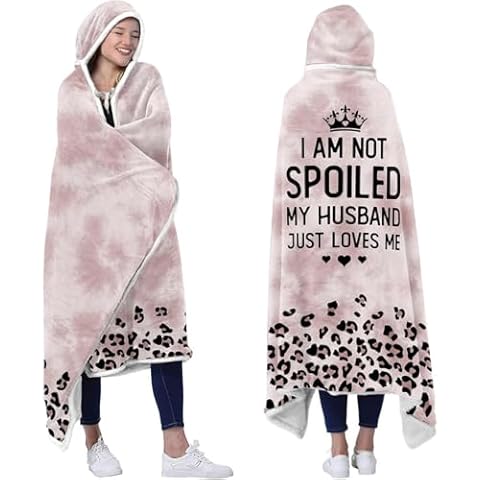 Canday Letter Hugs Cloak Flannel Sherpa Hooded Printing Wrap TV Wearable Blanket Women Sleep Shirts Plus Size Cover