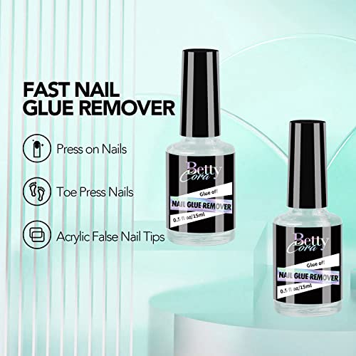 Nail Glue Remover Glue Off For Press On Nails, Bettycora 15Ml False Nails Glue On Nails Remover Fake Nail Adhesives Remover Nail Glue Debonder With Wooden Stick 0.5Oz #TOP4