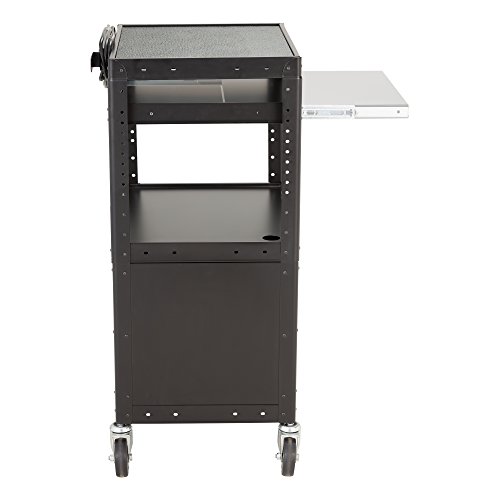 Norwood Commercial Furniture NOR-GNO1010-PK-SO Adjustable Height Metal AV Cart with Cabinet, Electric & Sliding Tray - Thumbnail 6