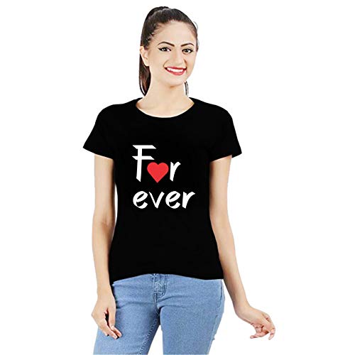 Image of Uniplanet Store Cotton Half Sleeve Couple Mix by Designs Black T-Shirt