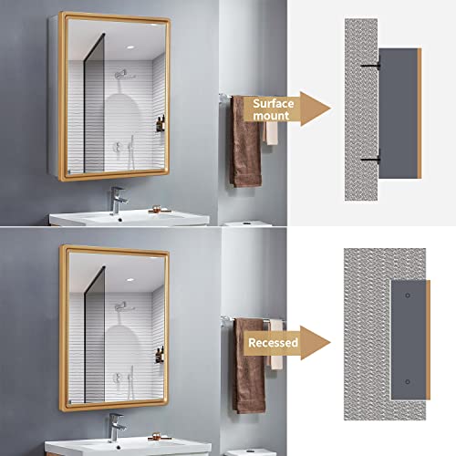 Fomayko Aluminum Bathroom Medicine Cabinet With Farmhouse Gold Framed 16X26 Inches Recess Or Surface Mount Mirror Cabinet For Bathroom Toilet Kitchen #TOP5