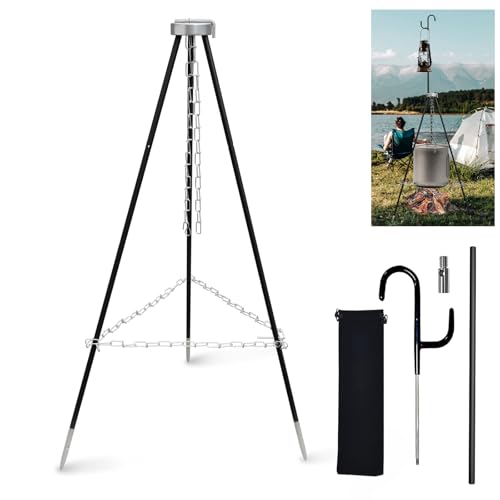 Grill Swing Hanging Camping Tripod, Adjustable Collapsible Campfire Cooking Rack, Outdoor Camping Cookware with Hooks Iron Grill for BBQ Picnic Dutch Oven -  ZGHKXY, ZGHKXY-017