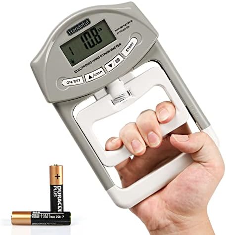 Handeful Grip Strength Tester, Digital Dynamometer for Hand Measurement Meter Auto Capturing Electronic Forearm Finger Power 198 Lbs / 90 Kgs, Gripping Strengthener for Sport, Home, School, Clinic Use