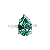 hsiyyecg Platinum Plated Classic Pear-Cut Simulated Emerald Cubic Zirconia CZ Halo Wedding Ring,Teardrop Bridal Jewelry Gift Fashion Green Solitaire Ring for Women（7）