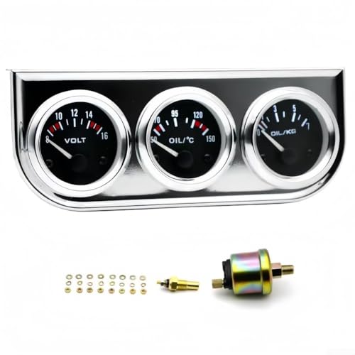 Triple jauge 12V 52mm tableau de bord pour voiture avec voltmètre et cadre chromé