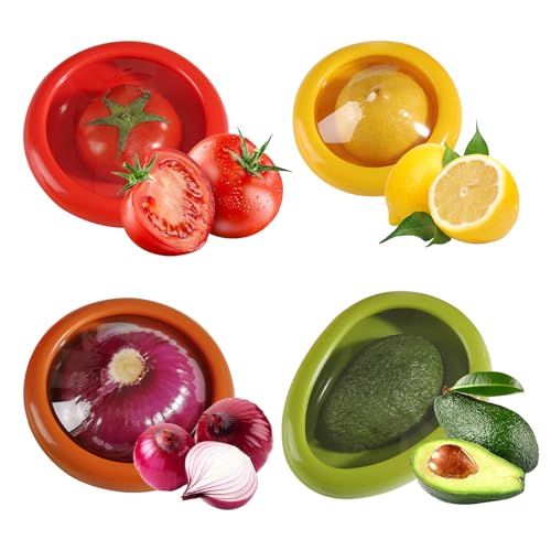 FORYNXHWIN Silicone Fruit Storage Box, 4Pcs Fruit and Vegetable Storage Containers for Fridge, Onion Storage Container, Avocado Keeper, Tomato Saver and Lemon Holder, Anti-Oxidation Fruit Box Reusable