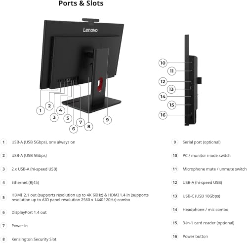 Image of Lenovo ThinkCentre M70a Gen 6 Business All-in-One 24 inch IPS FHD Display | Intel Ultra 5 245T vPro, 16GB DDR5, 2TB PCIe SSD, Intel Graphics, USB KB&Mouse, WiFi 6E, Webcam, Bluetooth 5.3, Win 11 Home