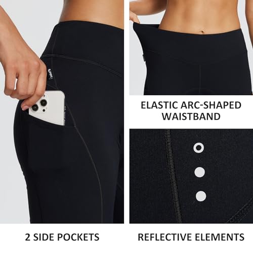 baleaf Fahrradhose Damen Winter Wasserdicht Thermo Radhose Damen Fleece Gefüttert Winddicht Fahrradhose Lang 4D Gepolstert mit Tasche Schwarz 2XL
