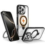 Wekrsu用のiPhone 16 Pro ケース 付アルミ合金レンズ保護フィルム【3倍米軍規格・MagSafe対応】スタンド機能 カメラボタン付き 隠しスタンド ワイヤレス充電 耐衝撃 傷防止 軽量 マグネットスマホケース 高耐久性 Qi2.2対応 最大25W高速充電 二種類のブラケット(アイフォン16 Pro専用クリア)W2JIP16ProTH