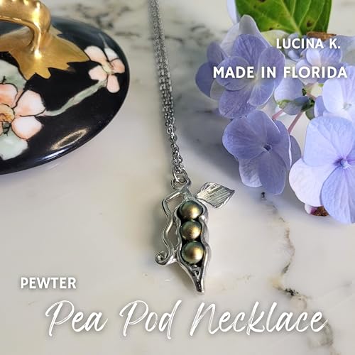 Pea Pod Necklace - 3 Peas in a Pod - Gift Packaged for Mom, Grandmother, Best Friend - Handcrafted Pewter Made in USA (Green/Gold Pea 18\" Chain)