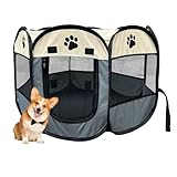 Cercadinho para Cachorros, Cercadinho Pet, Cercado Pet, Casinha para Cães e Gatos, Portátil e Dobrável, Tecido Impermeável Fácil de Montar e Transportar (Cinza)