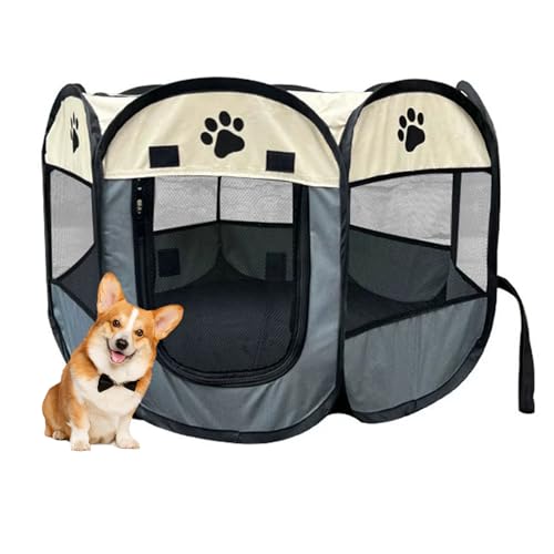 Cercadinho para Cachorros, Cercadinho Pet, Cercado Pet, Casinha para Cães e Gatos, Portátil e Dobrável, Tecido Impermeável Fácil de Montar e Transportar (Cinza)