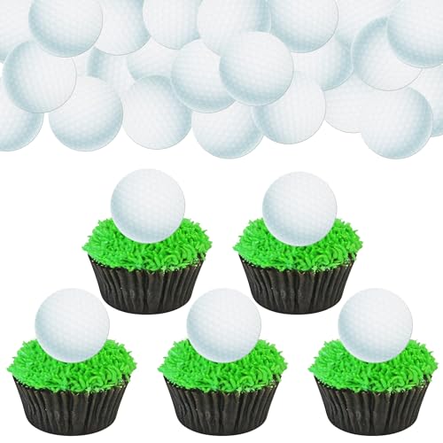 48 PCS Edible Golf Cupcake Toppers Wafer Paper Sports Balls