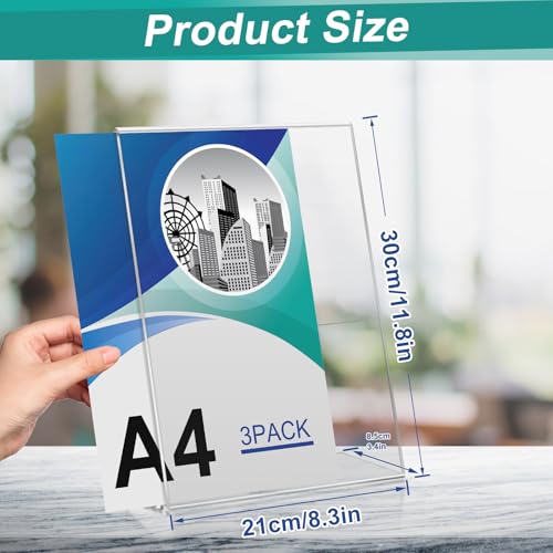 Samamoca 3 Stück A4 Tischaufsteller, Glasklarer L-Ständer Hochformat Acryl A4 Werbeaufsteller,Acryl Schilderhalter für Fotos,Cafés,Restaurants,Ausstellungen,Büros,Transparenter L Form Ständer
